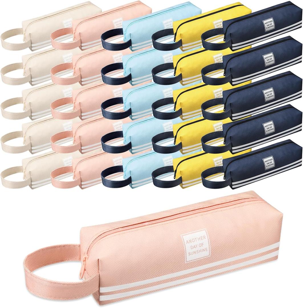 Mooliwe 25 Pcs Small Pencil Case Bulk Slim Pencil Pouch with Zipper Aesthetic Stationery Cute Square Waterproof Portable Storage Bag Makeup Bag for Marker Cosmetic