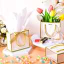 EQOREIIN 24 PCS Small Gift Bags with Handles,White Mini Bag,5.5x 2.5x4.7 Inches Small Thank You Gift Bags Bulk with Ribbon for Party Favors,Mother's Day, Goodie, Weddings,Baby Shower(White Gold)