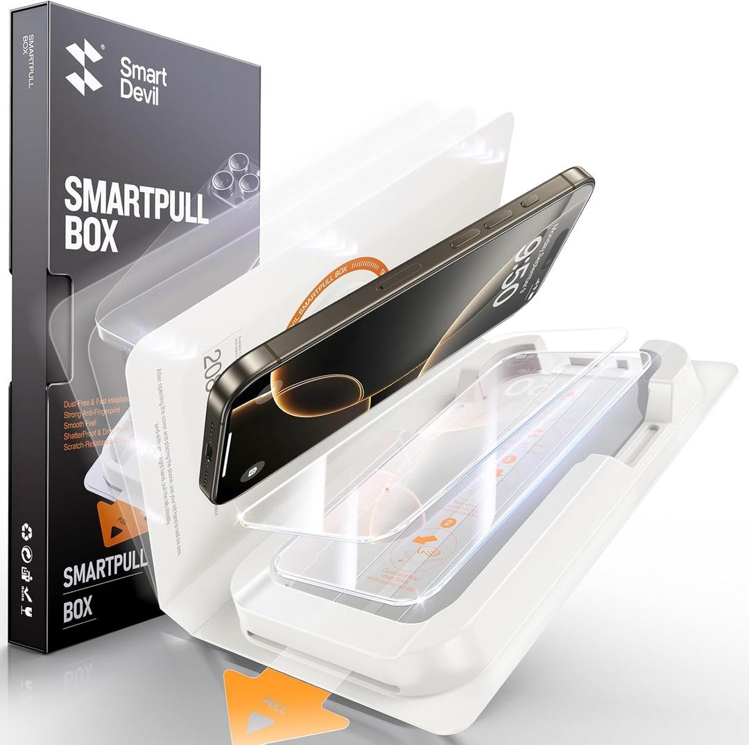 SMARTDEVIL 3 Pack Screen Protector for iPhone 16 Pro Max, Bubble-and-Dust-Free Box, HD Tempered Glass, Military Grade Shatterproof & Ultra Durable, Easy Installation