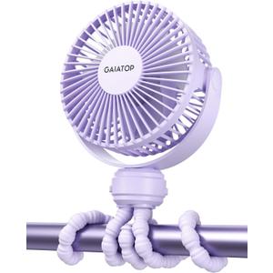 Gaiatop Mini Electric Fan with 360 Rotation, 5.5mm Gaps, Rechargeable Battery, 3 Speeds, Purple