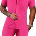 GORGLITTER Men's 2 Piece Outfits Short Sleeve Pocket Button Down Shirt and Drawstring Shorts Set (X-Large)