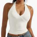 OMKAGI Womens Tank Tops Sexy Halter V Neck Going Out Tops Sleeveless Y2K Crop Top Size S