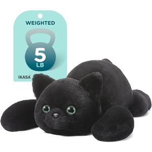 IKASA 5 lbs Weighted Stuffed Animal Black Cat Plush Toy,24 inches Giant Large Big Jumbo Kitten Toys,Huge Size Fat Plushie,Gifts for Kids Girls Boys