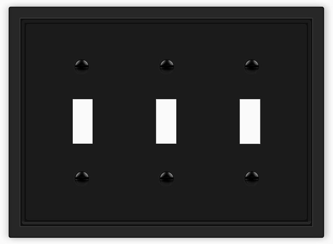 Triple Toggle Light Switch Cover Plate Matte Black Classic Decorative Light Switch Plates Cover 3-Gang Wall Plate Cover