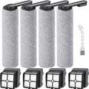 Brush and Filters Replacement Parts Accessories Compatible for Tineco Floor ONE S5/Floor One S5 Pro Cordless Vacuum Cleaner, 4 Roller Brushes, 4 Filters
