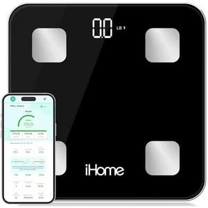 iHome Digital Bluetooth Smart Scale for Body Weight, Weight Scale, Including BMI, Body Fat, Muscle Mass, Batteries Included (Black Smart Bluetooth)