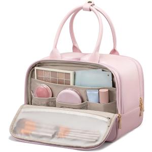 LOVEVOOK Travel Toiletry Bag for women, Leather Large Wide-open Makeup Bag, Waterproof Cosmetic Bag Organizer for Shower, Traveling, Toiletries, Bathroom