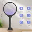 YISSVIC Electric Fly Swatter 4000V Bug Zapper Racket Dual Modes Mosquito Killer with Purple Mosquito Light Rechargeable for Indoor Home Office Backyard Patio Camping (Black-1 Pack)