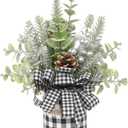 JIALEIXI Small Buffalo Check Plaid Christmas Tree, Artificial Mini Tabletop Christmas Tree Decorations, for Winter Home Hliday Party Xmas Decor - Black/White.