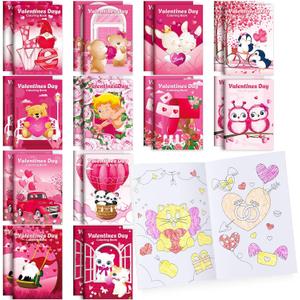 BenLouis 24 Valentines Day Mini Coloring Books Kids with 24 Stacking Crayons Valentines Day School Party Favors Activity Books Bulk for Kids Valentine's Day Goodie Bag Gift Stuffer Classroom Reward