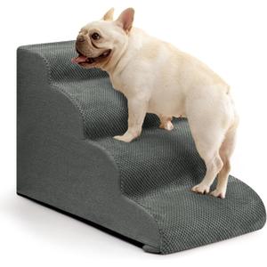 Dog Steps for Bed and Couch,4-Step Dog Stairs and Ramp for Small Dogs & Cats,Indoor Anti-Slip Pet Stairs for Old Cats and Puppy,Grey