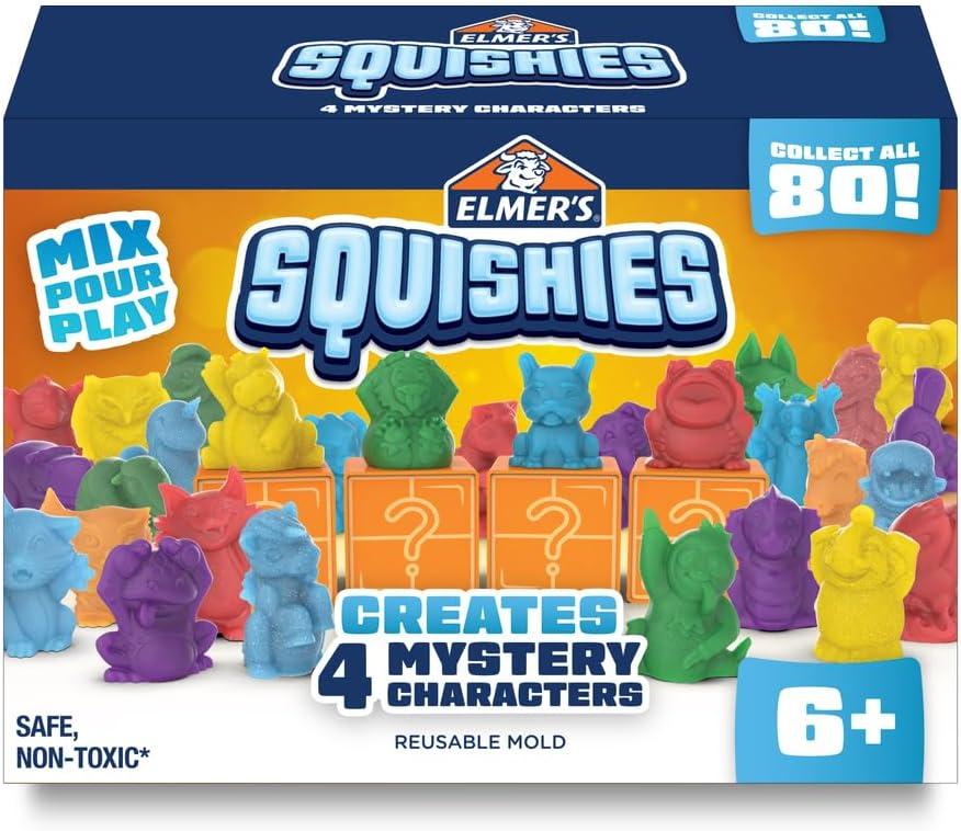 Elmer's Squishies Kids DIY Activity Kit, Creates 4 Mystery Characters, 24 Piece Kit, for Ages 6 and Up, Perfect for Stress Relief and Sensory Play