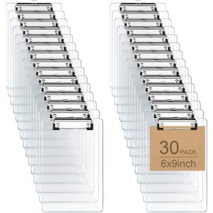 Small Clear Clipboard, 6 x 9 Half-Letter Size for Classroom, Students, Teacher, Nurse, A5 Mini Clip Board with Low Profile Clip, Office & School Supplies(30Pack)