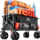 Collapsible Wagon, Foldable Beach Cart with Big Wheels for Sand, Heavy Duty All-Terrain Utility and Garden Cart, Portable Grocery Wagon, 166L Capacity, 450lb Load (Black)