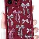 NITITOP for iPhone 15 Pro Max Case Cute Leopard Ribbon Bow Star - Wine Red | Trendy, Aesthetic, Vintage, Precision camera cutouts, For girl woman, Soft TPU, Silicone, Shockproof