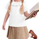 YooAurvox Girls Ruffle Collar Back to School Shirt, White, 4T