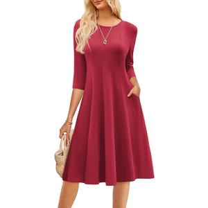 GRACE KARIN Fall Dresses for Women 2025 Casual 3/4 Sleeve Dress A Line Fit and Flare Midi Dress with Pockets Large