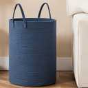 Laundry Basket, 52L Woven Laundry Hamper, Baby Nursery Hamper for Toys, Blanket Basket for Living Room, Clothes Hamper for Bedroom&Baby Room, Blue