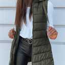Veatzaer Women Long Vest Solid Color Sleeveless Hood Winter Puffer Vest Outwear (Green, L)