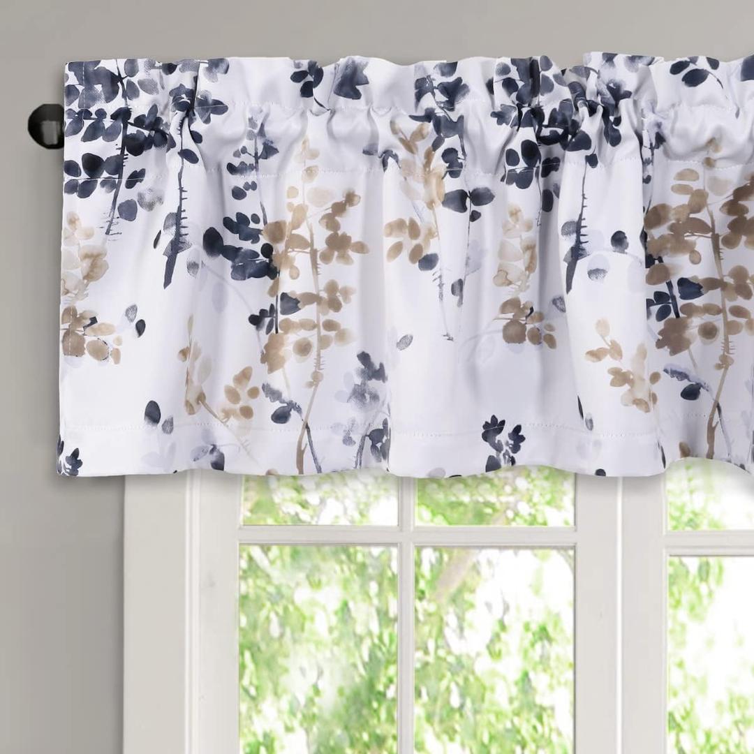 H.VERSAILTEX Valance for Kitchen Windows/Bathroom/Living Room/Bedroom Blackout Window Valance Thermal Insulated Rod Pocket Valance Curtains, 52" W x 18" L, 2 Panels, Stoneblue/Taupe