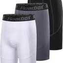 Roadbox Youth Boys Compression Shorts - Spandex Athletic Kids Running Compression Underwear for Basketball Baseball Soccer (Medium, 06 Black+White+Grey)