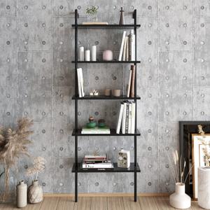 Tall Metal Manufactured Wood Accent Ladder Bookcase