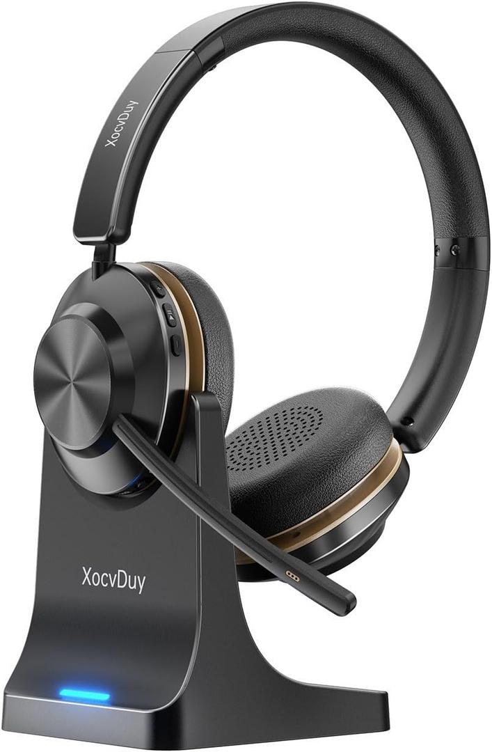 Bluetooth headset, Wireless Headset with Mic for Work, Bluetooth 5.3, Wireless Headphones with AI Noise Cancelling Microphone (Clear Calls & Mic Mute), for Computer/PC/Laptop(No USB Dongle Included)