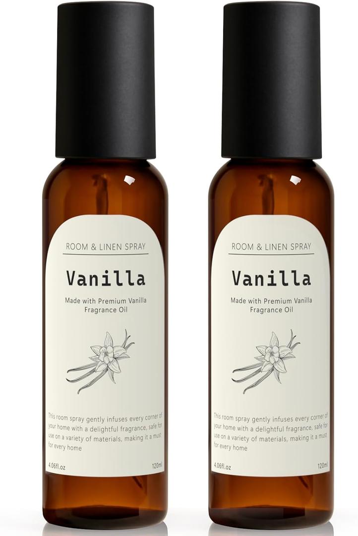 Vanilla Fragrance Room Spray, Long-Lasting Room Freshener for Home, Bathroom and Kitchen, Air Freshener Spray, Odor Eliminator, 2 x 4.06 fl oz