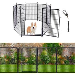Garden Fencing 48in High, 8 Panels Total 17.7 Ft(L) Dog Fence Outdoor for Yard, Gate 21 in Wide with Low Sills. Lattice Panels for Outside, Dog Digging Fence Barrier, Garden Fences and Borders