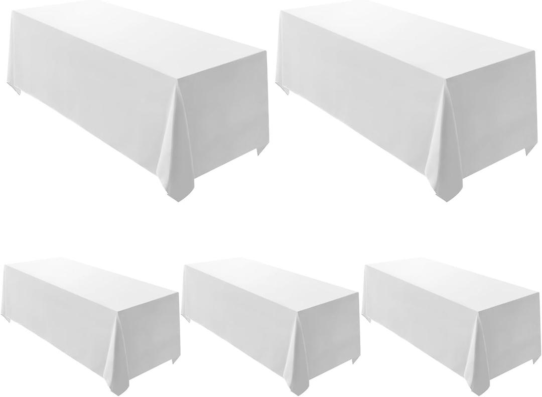 Surmente 5 Pack White Rectangle Tablecloth 90 x 156-inch Rectangular Polyester Table Cloth for Weddings, Banquets, or Restaurants