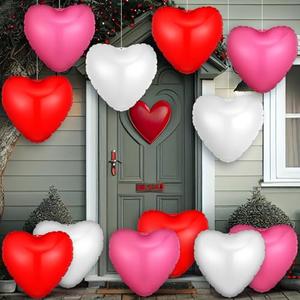 Jetec 12 Pcs 12'' Valentine's Day Inflatable Hearts Outdoor Decorations, Large Inflatable Heart Valentines Hanging Ornaments for Wedding Anniversary Holiday Party Yard Decor(Mixed Color,Delicate)