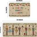 Artoid Mode Watercolor Nutcrackers Merry Christmas Decorative Kitchen Mats Set of 2, Home Party Low-Profile Kitchen Rugs - 24x35 and 24x59 Inch (Beige)