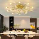 Crystal Ceiling Light Fixture Gold Leaves Semi Flush Mount Ceiling Lights,Kitchen Lighting Fixtures Ceiling for Bedroom Living Room Dining Room Hallway, 15-heads