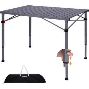 KingCamp Folding Camping Table Foldable Loads 265 Lbs, 42.1" 27.6" Portable Table 3 Adjustable Height Aluminum Roll Up Camp Table with Carry Bag for Camping Picnic BBQ Backyard, Indoor & Outdoor, 27.56 inches x 27.56 inches x 27.56 inches