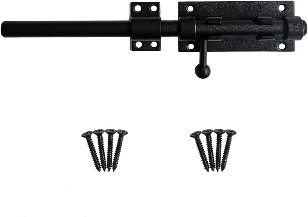 10 Inch Barrel Bolt Latch, 304 Stainless Steel Heavy Duty Gate Latch Slide Lock with Padlock Hole, 14mm Dia.Rod Security Sliding Bolt Gate Latch for Wooden Fence, Door Latch - Black