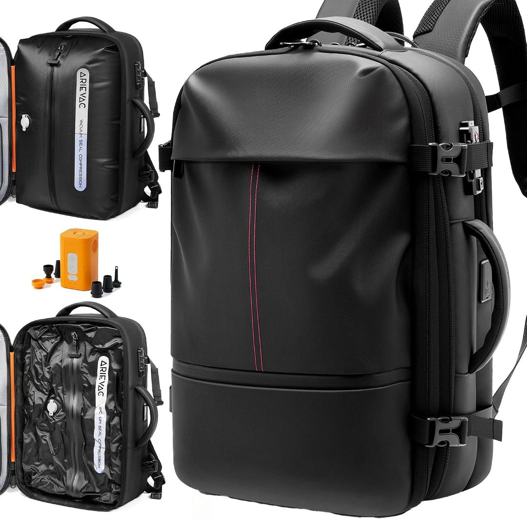IKYWT Vacuum Seal Backpack Travel with Ultra-Power Pump, 80L Expandable Travel Backpack with Vacuum System w/TSA Lock