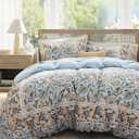 Bedsure Duvet Cover Queen Size - 100% Cotton Reversible Classic Paisley Damask Pattern Duvet Cover Set, 3 Pieces Soft & Breathable PureWoven Bedding Set with 2 Pillow Shams (Blue Paisley 90"x90")