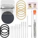 Mini Loom Machine Kit, Gray Wooden Weaving Tool with Stainless Steel Needles and Rubber Band, Loom Type Weave Tool for Beginners, Quickly Mending Jeans, Mending, Socks, Clothes