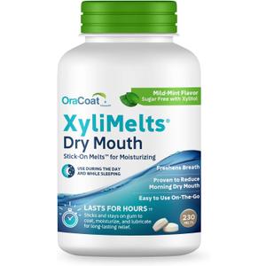 Oracoat XyliMelts for Dry Mouth Night Time or Day - Moisturizing Dry Mouth Adhering Discs, Sugar Free with Xylitol, 230 Count, Mild- Mint Flavor, 8-Hour Relief, BBD 08/2029
