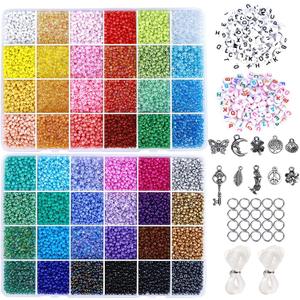 GREENTIME 3MM Bracelet Beads Kit for Bracelets Making, 35000pcs Seed Beads Small Glass Beads 8/0 Rainbow Beads Set with Letter Beads Elastic String Charms for Crafts (48 Colors)