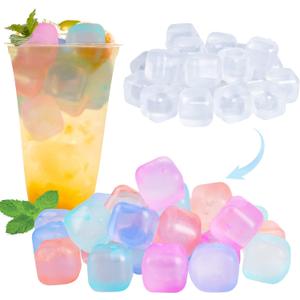 80 Pack Color-changing Reusable Ice Cube for Drinks, Colorful Square Plastic ice Cubes Without Diluting BPA Free, Refreezable Ice Cubes for Coffee, Wine, Whiskey, Cocktails