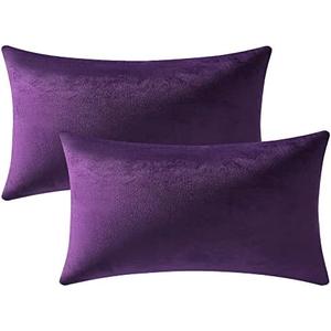 DEZENE 12x20 Throw Pillow Cases Purple: 2 Pack Cozy Soft Velvet Rectangular Decorative Pillow Covers for Farmhouse Home Decor