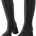 GRACESTRIDE Knee High Platform Boots for Women Square Toe Boots with Chunky Block High Heel Shiny Patent-Look Tall Boots Side Zipper, Size 39.5