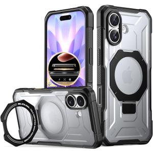 Poetic Spartan Case with Ring Stand for iPhone 17, [Camera Control Button][Magsafe Compatible], Full Body Rugged Shockproof Protective Cover Case, Black/Clear