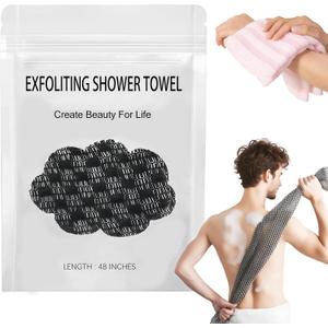 4 x Exfoliating Shower Towel, 2-in-1 Towel, Premium Scrub Wash Cloth for Body Face, Exfoliating Towels-Body Scrubber with 2 Sides for All Skin Types (Black)