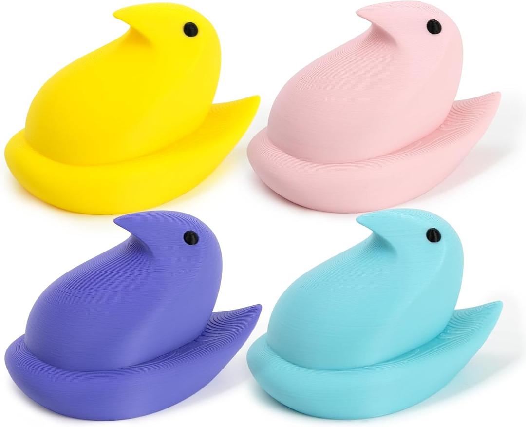 DAZONGE Easter Decor Peep Chick Figurines, Set of 4 Colorful Easter Decorations for Home, Spring Chick Figurines for Tiered Tray, Mantel & Shelf Decor - Perfect Basket Stuffers