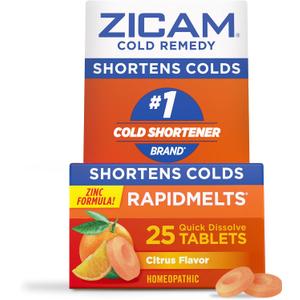 Zicam Zinc Cold Remedy RapidMelts,Citrus Flavor, Homeopathic, Pre-Cold Medicine, Shortens Cold Duration, 25 Count