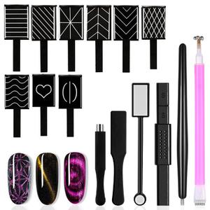 SILPECWEE 15Pcs Nail Magnet Set Cat Eye Gel Nail Polish Magnet Wand Magnetic Nail Polish Cat Eye Magnet for Nails Cat Eye Magnets Sticks Nail Design Tools Nail Art