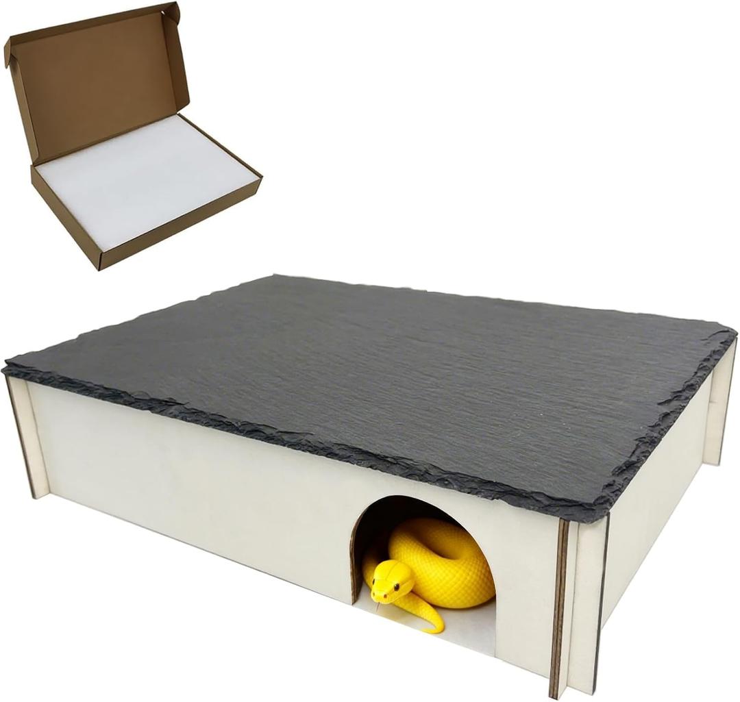 Large Snake Hide with Slate Reptile Hide Box Ball Python Hide 13.89.83.1" (L) Reptile Hides Snake Hides for Ball Pythons Leopard Geckos100% Natural Stone & Wood Reinforced Packaging