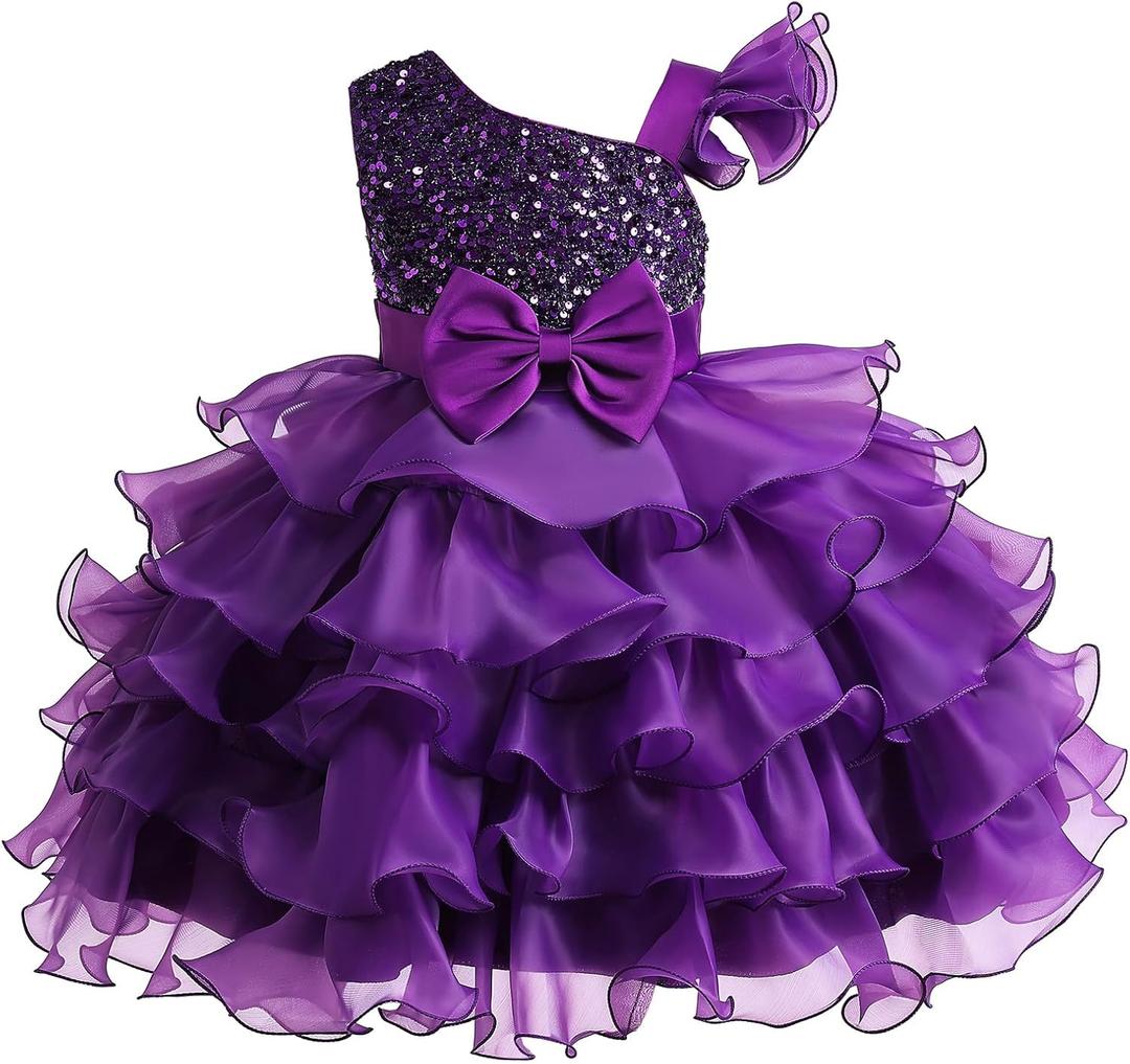 Miipat Girls Pageant Party Dress Ruffle Flower Kids Wedding Ball Gown Sequin Formal Princess Dress  (Purple), Size 140